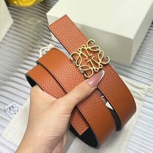 Loewe Women's Textured Leather Belt with Gold Tone Buckle - Brown